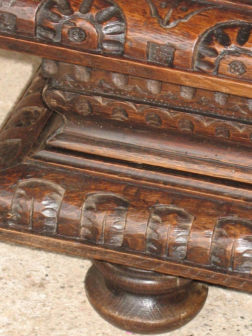 Carved oak wedding chest from Normandy 17th century