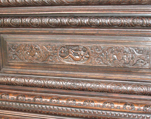 Carved oak wedding chest from Normandy 17th century