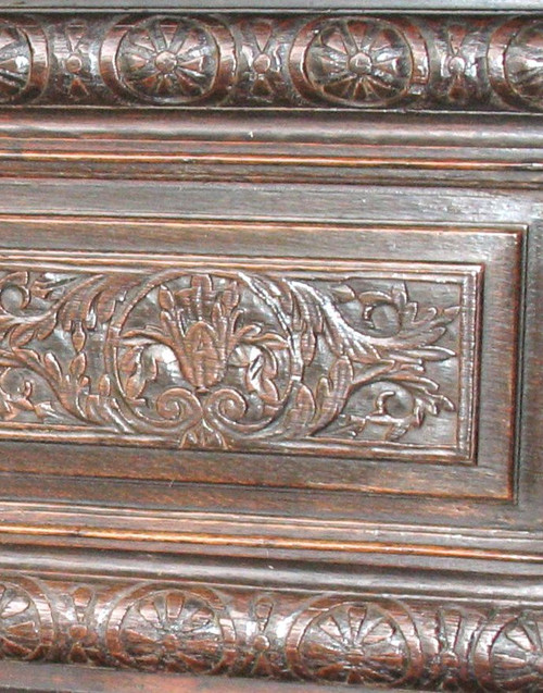 Carved oak wedding chest from Normandy 17th century