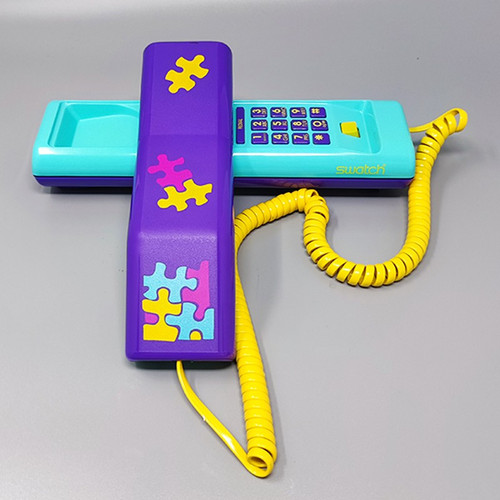 1980 Magnifique Swatch Twin Phone "Puzzle" avec la boîte d'origine. Style de Memphis