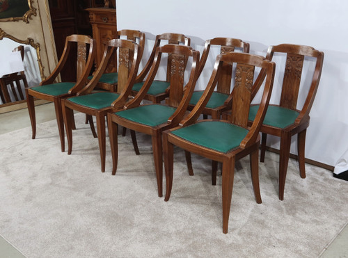 Suite de 8 Chaises Gondoles en Noyer massif, Art Déco – 1930