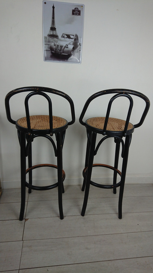 Black lacquered cane bar stool