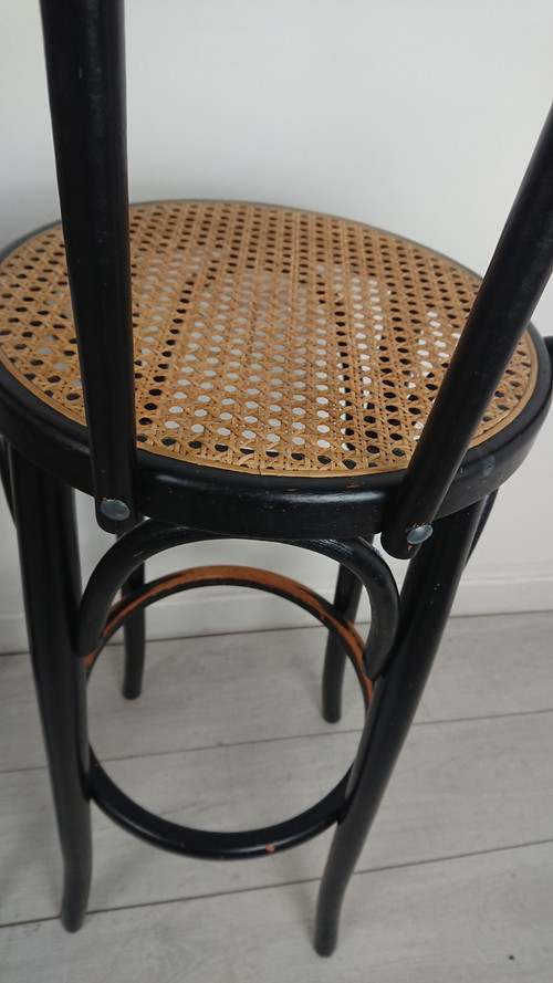 Black lacquered cane bar stool