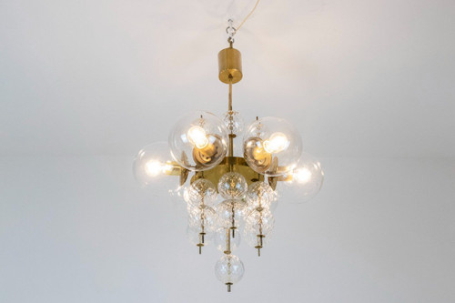 Chandelier, Or Suspension, In Golden Brass And Blown Glass, 1970s, LS56693600A