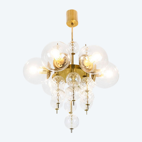 Chandelier, Or Suspension, In Golden Brass And Blown Glass, 1970s, LS56693600A