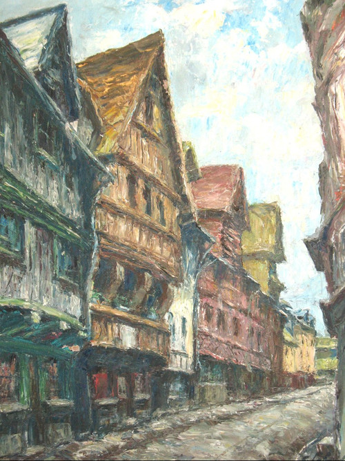 Huile sur panneau Rue de Rouen -  Gaston Laborde