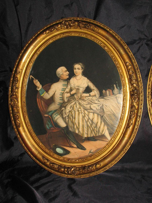 Pair of Restauration-style carved frames in wood and gilded staff, 19th century