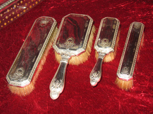 Crystal and silver-plated toiletry set by Christofle, 19th century, 8 pieces