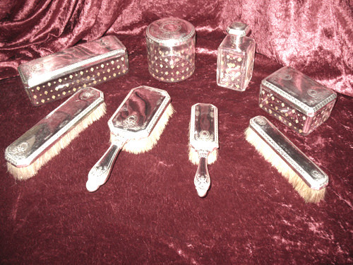 Crystal and silver-plated toiletry set by Christofle, 19th century, 8 pieces