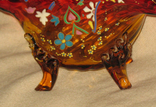 Fan-shaped enamelled glass bowl, 19th century