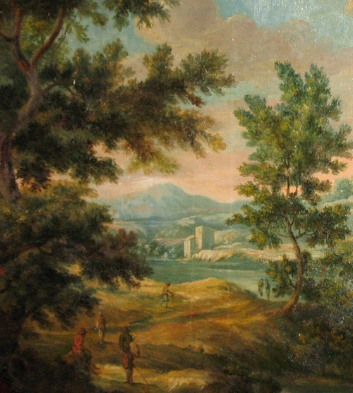 Belebte italienische Landschaft Öl auf Leinwand oval 19.