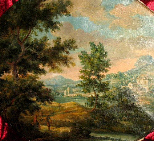 Belebte italienische Landschaft Öl auf Leinwand oval 19.