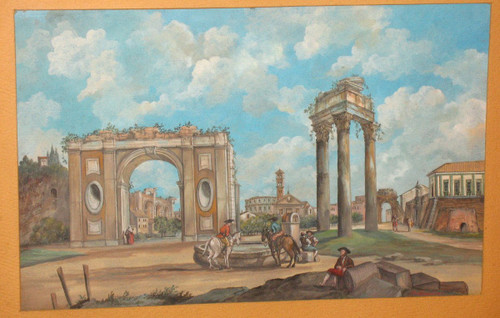 Gouache  ville antique Italienne époque 18ème