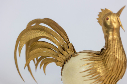 Rooster In Ostrich Egg And Golden Brass, 1970s, Ls5591125d