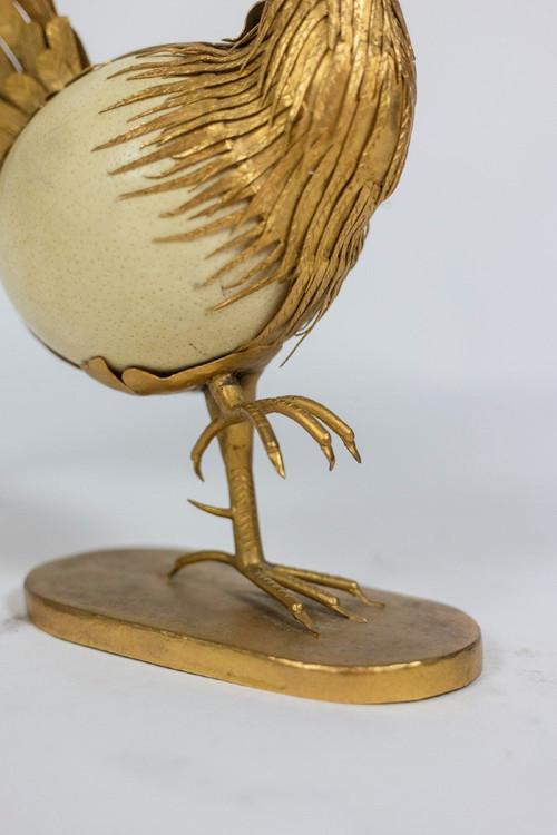 Rooster In Ostrich Egg And Golden Brass, 1970s, Ls5591125d