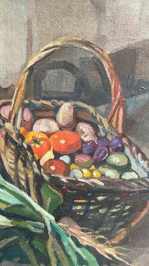 Nature-morte Au Panier De Légumes. Signée Et Datée 1920.