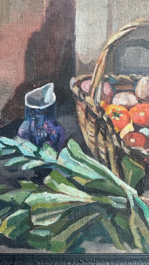 Nature-morte Au Panier De Légumes. Signée Et Datée 1920.