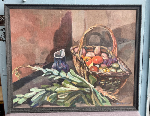 Nature-morte Au Panier De Légumes. Signée Et Datée 1920.