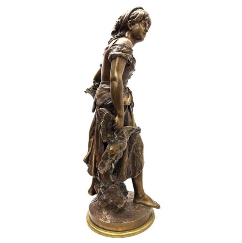 Young Peasant Bronze Out Of Competition With XIXth Gold Patina By Mathurin Moreau