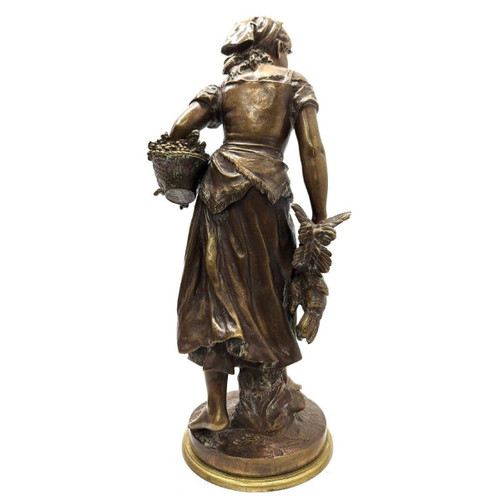 Young Peasant Bronze Out Of Competition With XIXth Gold Patina By Mathurin Moreau