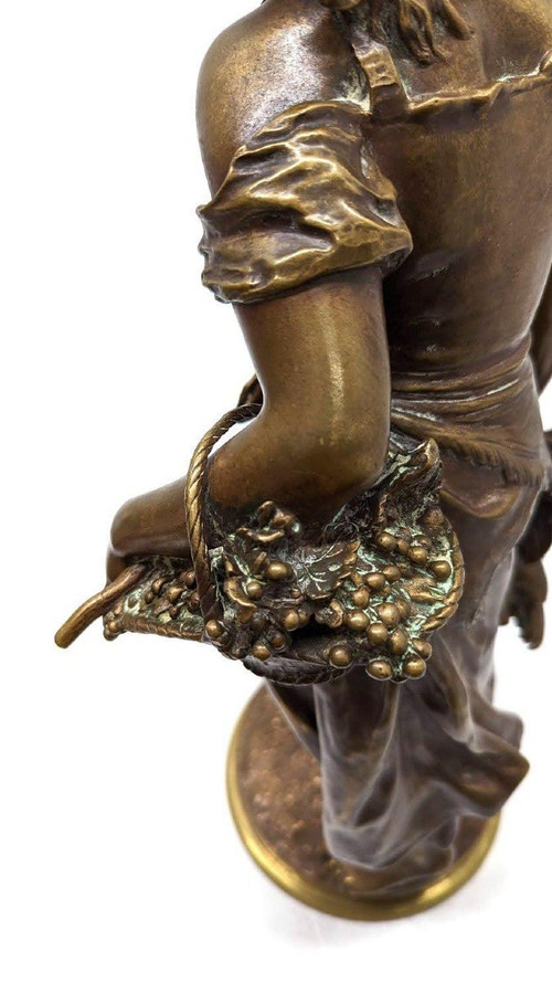 Young Peasant Bronze Out Of Competition With XIXth Gold Patina By Mathurin Moreau