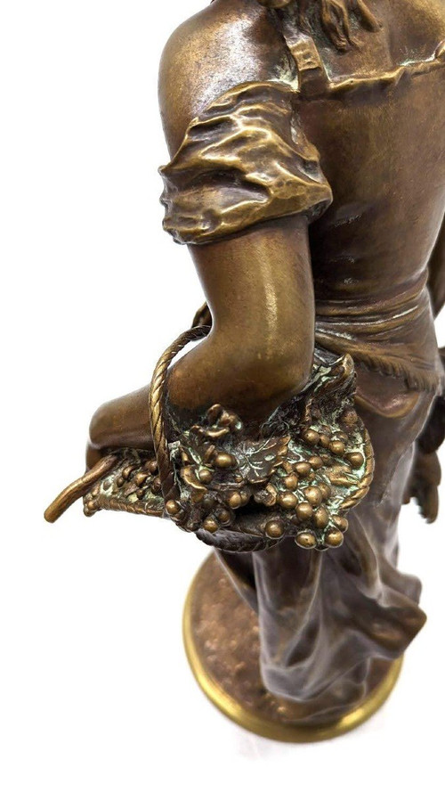 Young Peasant Bronze Out Of Competition With XIXth Gold Patina By Mathurin Moreau