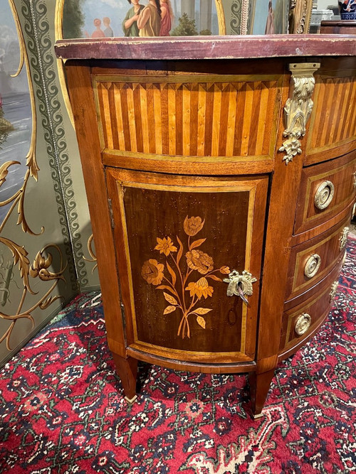 Commode Demi Lune Louis XVI En Marqueterie