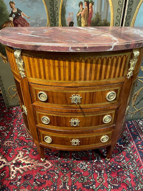 Commode Demi Lune Louis XVI En Marqueterie