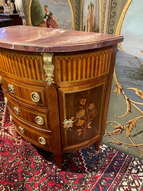 Commode Demi Lune Louis XVI En Marqueterie