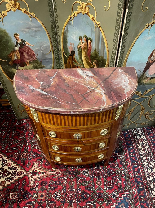 Commode Demi Lune Louis XVI En Marqueterie