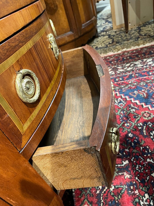 Commode Demi Lune Louis XVI En Marqueterie