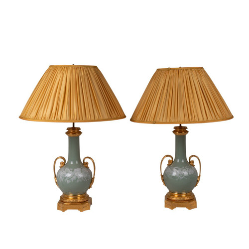 Pair Of Celadon And Bronze Porcelain Lamps, Circa 1880, LS53501172