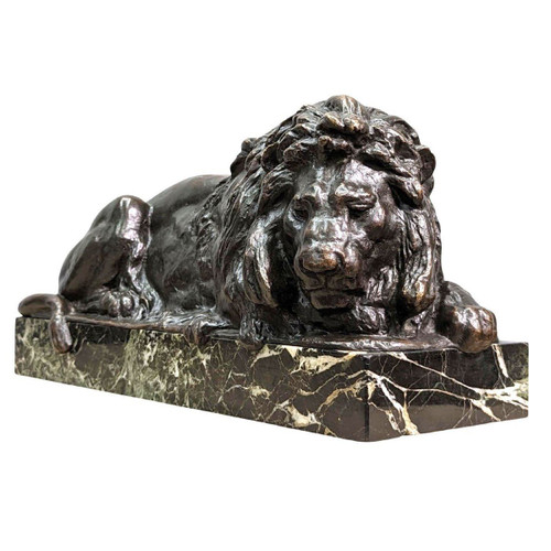 Bronze Animalier Au Lion époque XIXème Patine Médaille Par Félix Bouré (1831-1883)