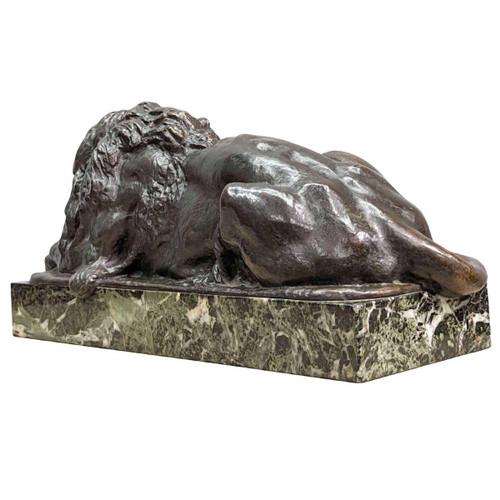 Bronze Animalier Au Lion époque XIXème Patine Médaille Par Félix Bouré (1831-1883)