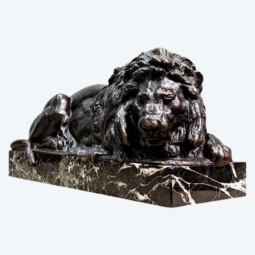 Bronze Animalier Au Lion époque XIXème Patine Médaille Par Félix Bouré (1831-1883)