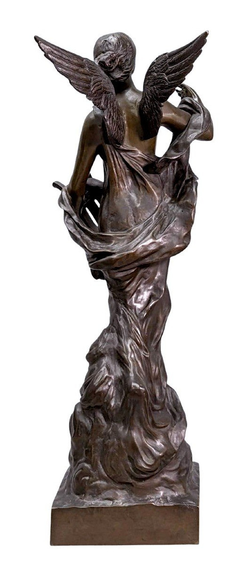 "inspiration" Large Bronze Of Young Winged Woman By Pierre Etienne Daniel Campagne.