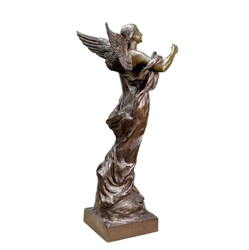 "inspiration" Large Bronze Of Young Winged Woman By Pierre Etienne Daniel Campagne.