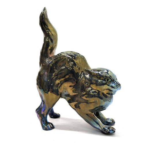 Ruffled Cat In Iridescent Earthenware Sulfide Eyes