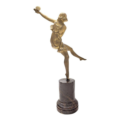 Ballerino con sfere di bronzo criselefantino di Marcel Bouraine 1930 Art Déco