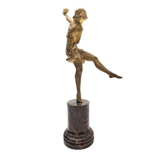 Ballerino con sfere di bronzo criselefantino di Marcel Bouraine 1930 Art Déco