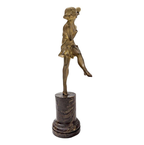 Ballerino con sfere di bronzo criselefantino di Marcel Bouraine 1930 Art Déco