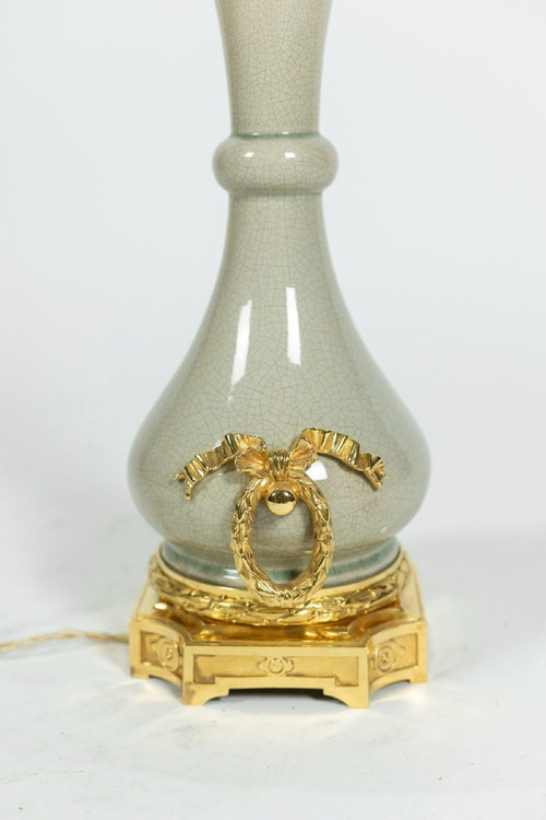 Lamp In Bronze And Celadon Porcelain, Circa 1880