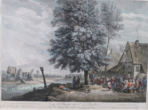 D.Teniers, J P Le Bas, Les Fêtes Flamandes, Suite De 6 Gravures Aquarellées, 18th century.