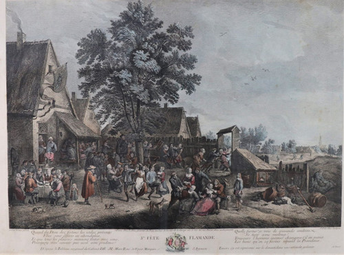 D.Teniers, J P Le Bas, Les Fêtes Flamandes, Suite De 6 Gravures Aquarellées, 18th century.