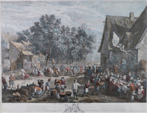 D.Teniers, J P Le Bas, Les Fêtes Flamandes, Suite De 6 Gravures Aquarellées, 18th century.