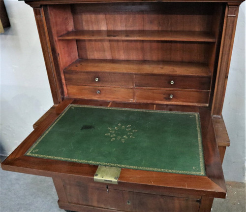 Small Secretary With Flap, Flamed Mahogany, Marble Top, Empire Period