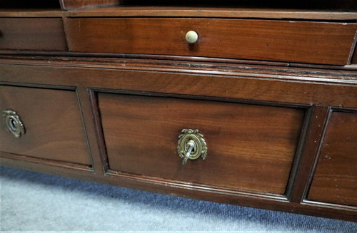 Large File Cabinet with Curtains, Mahogany, Marble Top, Louis XVI Period