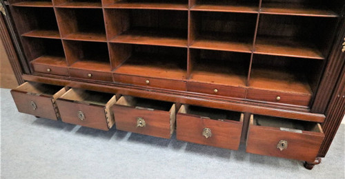 Large File Cabinet with Curtains, Mahogany, Marble Top, Louis XVI Period