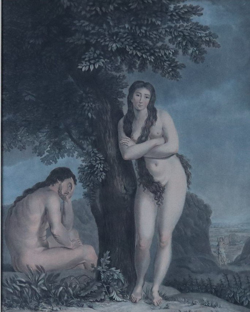 Adam And Eve, Print After Bounieu, By Laurent Guyot, XVIIIth Century.