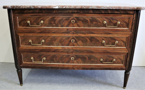 Louis XVI Style Commode In Mahogany Marble Top